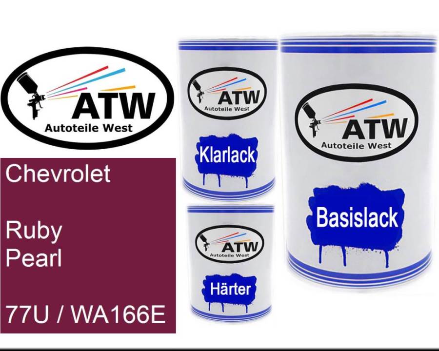 Chevrolet, Ruby Pearl, 77U / WA166E: 500ml Lackdose + 500ml Klarlack + 250ml Härter - Set, von ATW Autoteile West.